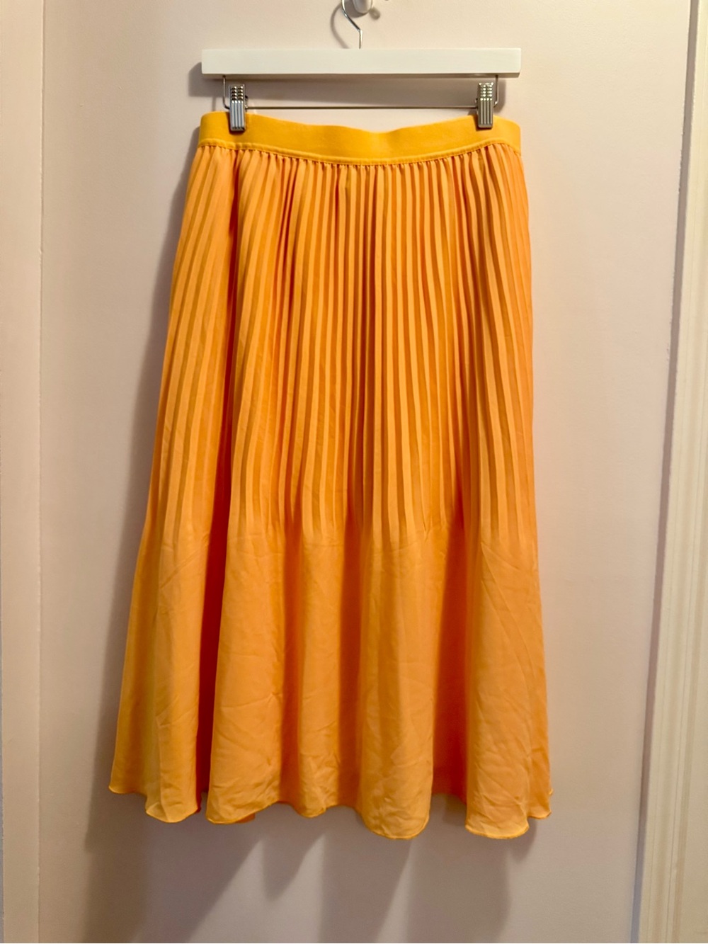 NWT J.Crew Marigold Yellow Pleated Pull-On Midi Skirt Size 8 Elastic Waist